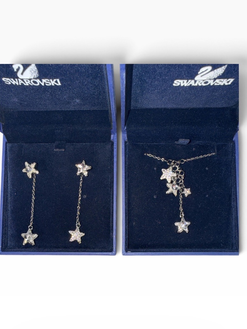 Swarovski Silver Star Drop Earrings - And matching necklace